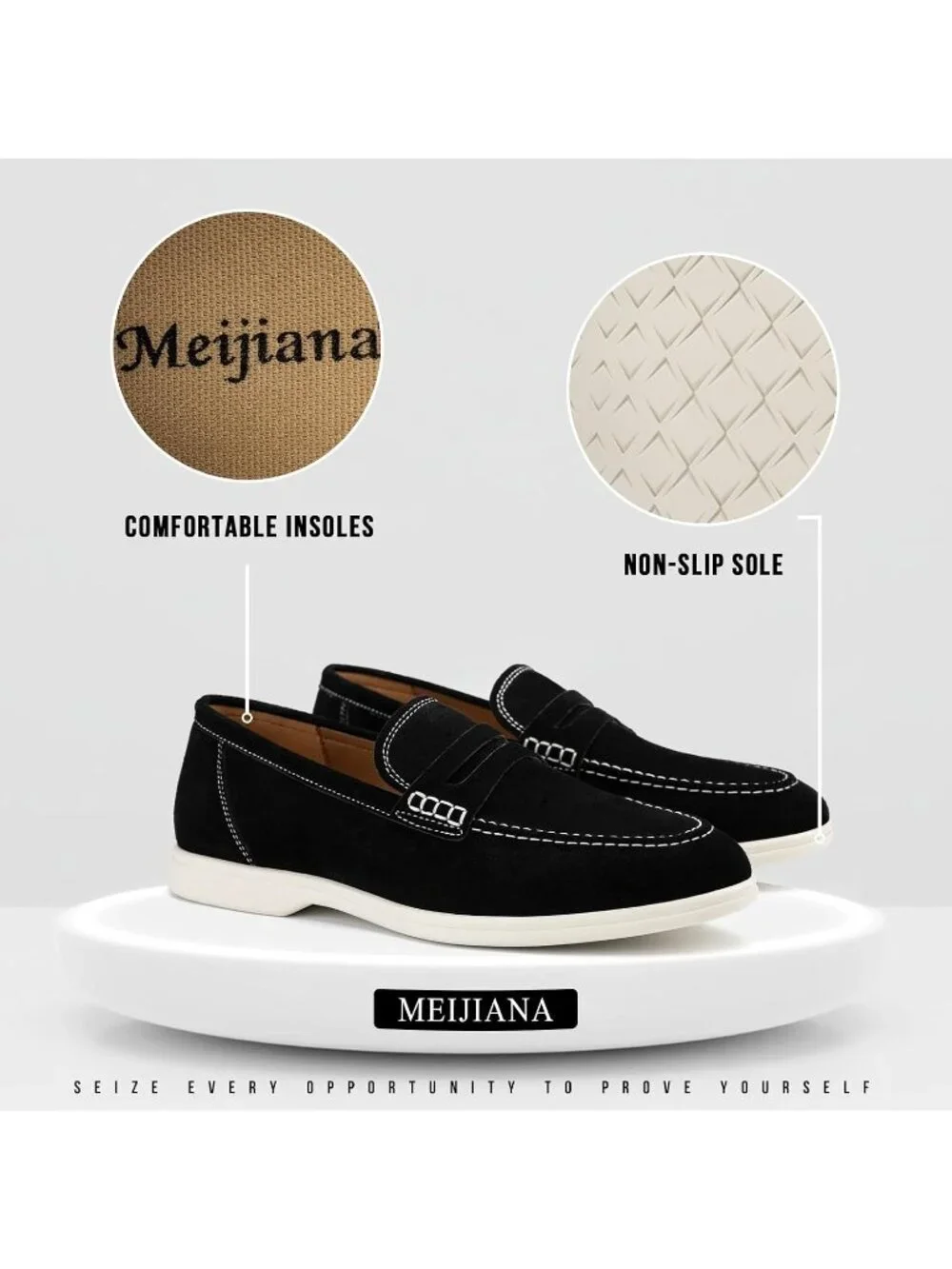 🆕Men's Black Leather Loafers Slip-On Moccasins Suede Dress Shoes Lightweight